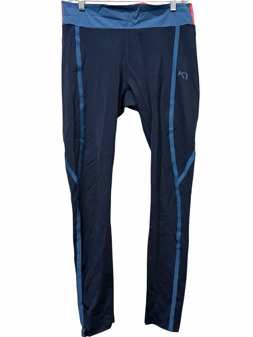 Kari Traa Louise Large Full Length Active Stretch Leggings Navy Blue and Pink B9